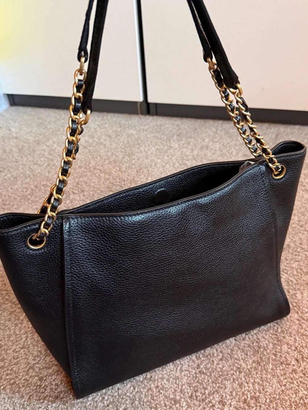 Tory Burch Black Pebbled Leather Shoulder Bag with Gold Hardware